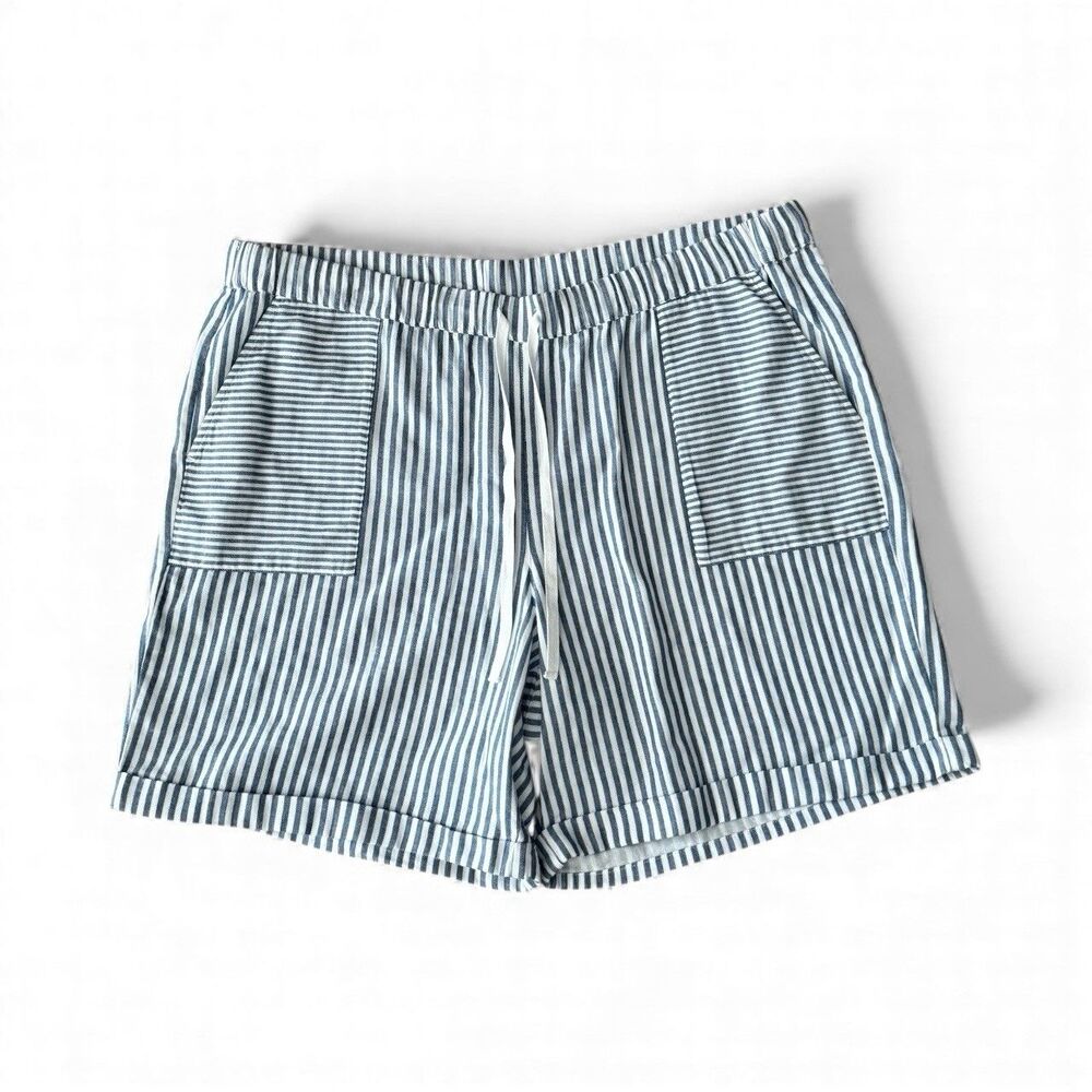 J. Jill Blue White Striped Casual Cotton Shorts Womens XL Drawstring Pockets NEW